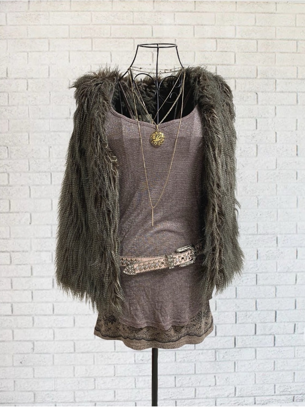 Boho Shimmery Sparkle Dark Pink Purple Tank Top Dress Women Large Bohemian Chic